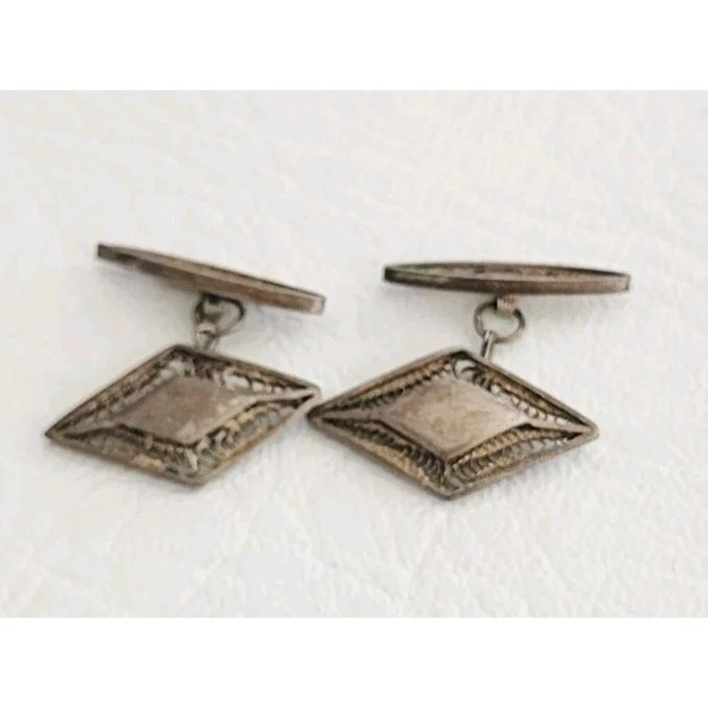 Vintage Cufflinks Filigree Diamond Shape Sterling silver 1